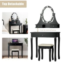 Costway Bedroom Vanity Set Makeup Dressing Table W/3 Drawers 10 LED Bulb Black -Furniture Haven Shop GUEST 397a4c79 fc84 4db7 adf8 65bb34d3cdac