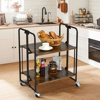 Tangkula 2-Tier Folding Bar Cart Kitchen Serving Island Utility Cart Storage Shelves 1 Tangkula 2-Tier Folding Bar Cart Kitchen Serving Island Utility Cart Storage Shelves