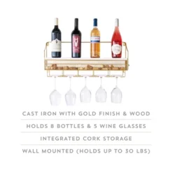 Twine Gold Wall Mounted Wine Rack, Holds 8 Standard Wine Bottles, Wood And Cast Iron, Cork Storage, Holds 5 Wine Glasses, Gold Finish 10 Twine Gold Wall Mounted Wine Rack, Holds 8 Standard Wine Bottles, Wood And Cast Iron, Cork Storage, Holds 5 Wine Glasses, Gold Finish -Furniture Haven Shop GUEST 3b416f8c ee39 479b 8106 7250a75e96f4