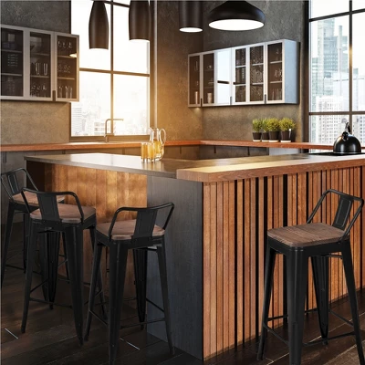 Yaheetech 26" Low Back Metal Counter Height Bar Stools With Wood Seat & Footrest, Set Of 4 1 Yaheetech 26" Low Back Metal Counter Height Bar Stools With Wood Seat & Footrest, Set Of 4