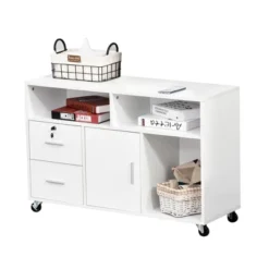 HOMCOM Printer Stand Home Office Mobile Cabinet Organizer Desktop With Caster Wheels, 2 Locking Breaks And Drawer -Furniture Haven Shop GUEST 3c1bd513 12c4 4433 b6c9 858d0d18017c