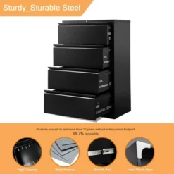 AOBABO 4 Drawer Lateral Steel File Organizing Cabinet With Locking System And Adjustable Hanging Bars For Letter/Legal Size Paper, Black -Furniture Haven Shop GUEST 3c1d2997 c1d1 4dae 817a 361dd1905b40