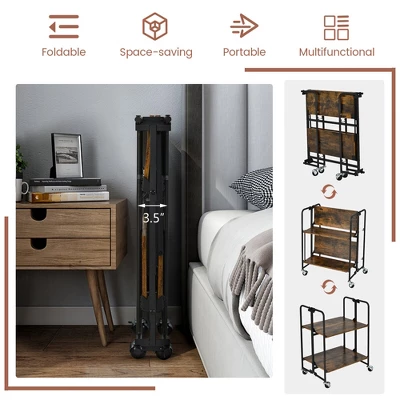 Tangkula 2-Tier Folding Bar Cart Kitchen Serving Island Utility Cart Storage Shelves 5 Tangkula 2-Tier Folding Bar Cart Kitchen Serving Island Utility Cart Storage Shelves - Image 5