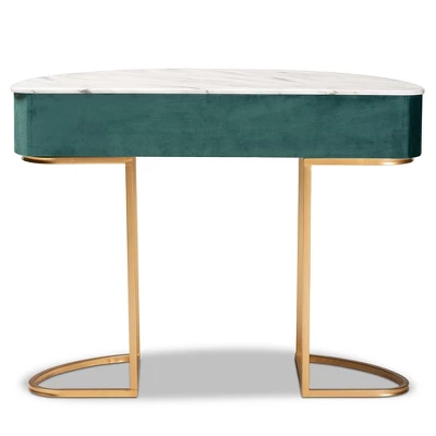 1 Drawer Beale Velvet Upholstered And Brushed Console Table Green/Gold - Baxton Studio 4 1 Drawer Beale Velvet Upholstered And Brushed Console Table Green/Gold - Baxton Studio - Image 4