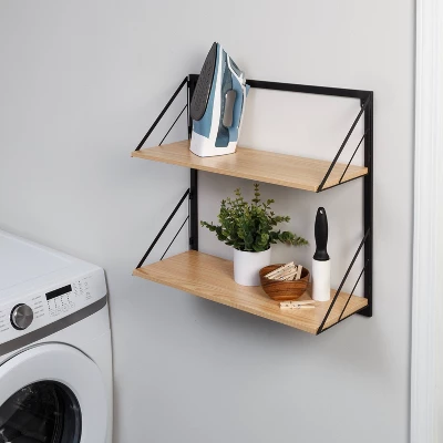 Honey-Can-Do 2 Tier Laundry Shelf With Wood Light Oak 6 Honey-Can-Do 2 Tier Laundry Shelf With Wood Light Oak - Image 6