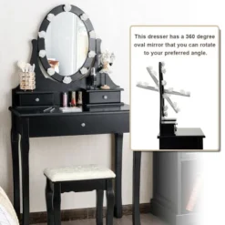 Costway Bedroom Vanity Set Makeup Dressing Table W/3 Drawers 10 LED Bulb Black -Furniture Haven Shop GUEST 3d2f3a7d c595 45e2 9759 7b5cbf602f7d