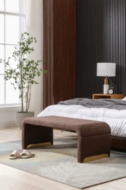 Lily 43.31" Faux Shearling Fabric Look Upholstered Waterfall Bench With Gold Metal Legs-Maison Boucle -Furniture Haven Shop GUEST 3d5fa412 bf56 469b aa9c 978725f5e238