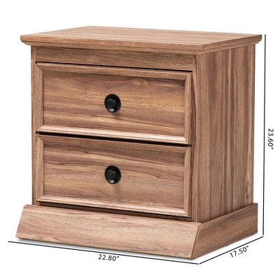Ryker Oak Finished 2 Drawer Wood Nightstand Brown - Baxton Studio 1 Ryker Oak Finished 2 Drawer Wood Nightstand Brown - Baxton Studio