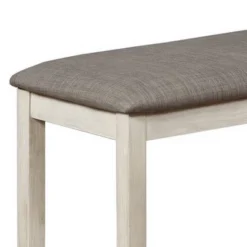 Wooden Bench With Fabric Upholstered Seat And Chamfered Legs Gray/White - Benzara