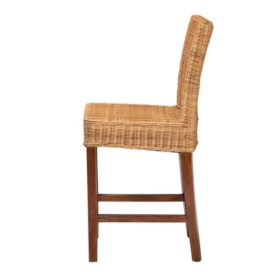 Racquel Natural Rattan And Mahogany Wood Counter Height Barstool Walnut Brown - Bali & Pari 3 Racquel Natural Rattan And Mahogany Wood Counter Height Barstool Walnut Brown - Bali & Pari - Image 3