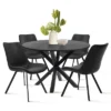 Oliver+Kourtney 5-Piece Solid Black Round Dining Table Set With Faux Leather Dining Chairs Set Of 4 With Black Legs-The Pop Maison