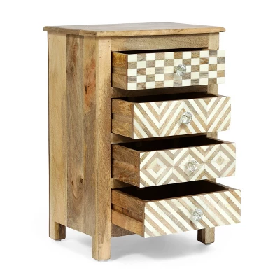 Sandia Handcrafted Boho 4 Drawer Mango Wood Nightstand Natural/White - Christopher Knight Home 2 Sandia Handcrafted Boho 4 Drawer Mango Wood Nightstand Natural/White - Christopher Knight Home - Image 2
