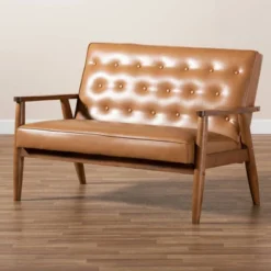 Sorrento Mid-Century Faux Leather Upholstered Wood Loveseat Walnut/Brown - Baxton Studio -Furniture Haven Shop GUEST 3f8e4bfa 8730 43d8 9ae8 fe173b7f42d9