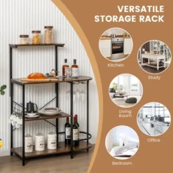 Costway Kitchen Bakers Rack Microwave Stand Coffee Bar W/ S-Hooks & Stemware Holder -Furniture Haven Shop GUEST 3fbb20fb b735 4959 8532 930b81a90532