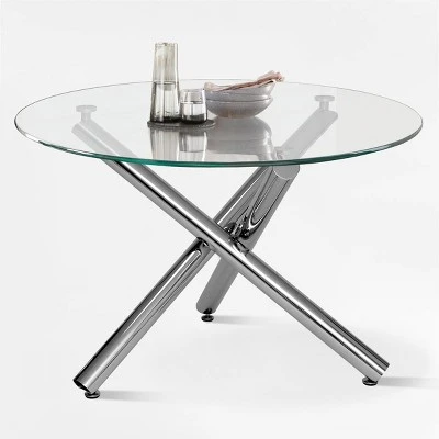 Eileen 43.3 Inch Contemporary Round Dining Table With Clear Tempered Transparent Glass Tabletop And Pedestal Legs-The Pop Maison 7 Eileen 43.3 Inch Contemporary Round Dining Table With Clear Tempered Transparent Glass Tabletop And Pedestal Legs-The Pop Maison - Image 7