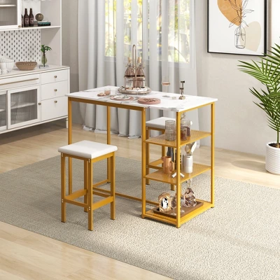 Costway 3PCS Bar Table Set Kitchen Counter Height Table 2 Stools Space Saving With Storage 2 Costway 3PCS Bar Table Set Kitchen Counter Height Table 2 Stools Space Saving With Storage - Image 2