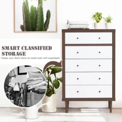 Costway 5 Drawer Dresser Wood Chest Of Drawers Storage Freestanding Cabinet Organizer -Furniture Haven Shop GUEST 41c1ffef 23a0 46fe 819c 897e2e883aec