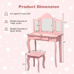 Costway Kids Vanity Table & Stool Princess Dressing Make Up Play Set For Girls Pink -Furniture Haven Shop GUEST 41fb932d 8c1f 42f9 8dc2 139c79985f8a