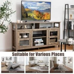 Costway 58'' TV Stand Entertainment Console Center W/ 2 Cabinets Up To 65'' GreyBlackWalnut -Furniture Haven Shop GUEST 428210e4 588b 49bb b8ba 88e8516e4e1c