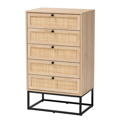 Amelia Wood Rattan 5 Drawer Storage Cabinet Natural Brown/Black - Baxton Studio 3 Amelia Wood Rattan 5 Drawer Storage Cabinet Natural Brown/Black - Baxton Studio - Image 3