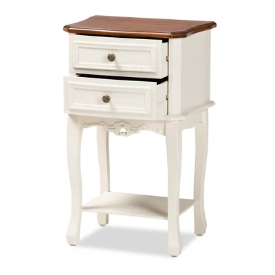 2 Drawer Darla Wood Nightstand White/Cherry Brown - Baxton Studio 1 2 Drawer Darla Wood Nightstand White/Cherry Brown - Baxton Studio