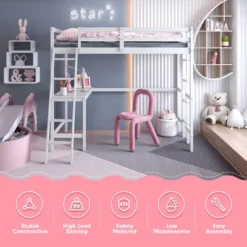 Costway Twin Loft Bed Frame W/Desk Angled And Built-in Ladder Solid Wooden Frame WhiteGreyExpresso -Furniture Haven Shop GUEST 4373d1ff 9f50 4e4f a257 7d83c3c1dcd0