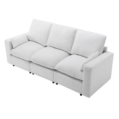 3 Seat Sofa With Removable Cushions And 2 Pillows, Teddy Fabric Upholstered Couch-ModernLuxe 3 3 Seat Sofa With Removable Cushions And 2 Pillows, Teddy Fabric Upholstered Couch-ModernLuxe - Image 3