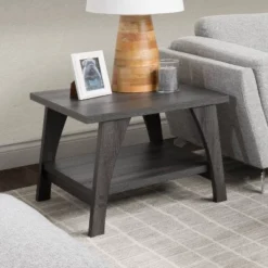 Hollywood Side Table With Lower Shelf Dark Gray - CorLiving -Furniture Haven Shop GUEST 460c5d5e 6ac3 4ff7 8e78 5b65b47287ea