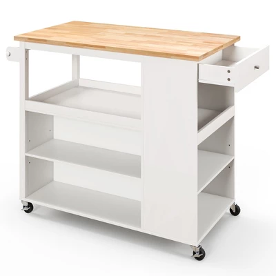 Costway Kitchen Island Trolley Cart On Wheels With Storage Open Shelves & Drawer White/Brown 9 Costway Kitchen Island Trolley Cart On Wheels With Storage Open Shelves & Drawer White/Brown - Image 9