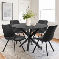 Oliver+Kourtney 5-Piece Solid Black Round Dining Table Set With Faux Leather Dining Chairs Set Of 4 With Black Legs-The Pop Maison -Furniture Haven Shop GUEST 46e11ec1 1d8f 47df 9029 f752e90fb4cb
