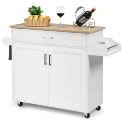 Costway Rolling Kitchen Island Cart Storage Cabinet W/ Towel & Spice Rack WhiteBlackCherryGray -Furniture Haven Shop GUEST 47af0e4c b06a 4d7f 8ef9 1879924c737b