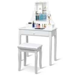 Tangkula Make-Up Vanity Table Dresser Set W/LED Light & Padded Stool -Furniture Haven Shop GUEST 47e57a1a e1f3 4bea 8309 ab852755cd97