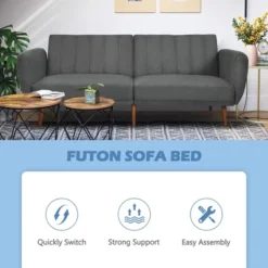 Costway Convertible Futon Sofa Bed Adjustable Couch Sleeper W/ Wood Legs NavyGreyYellow 17 Costway Convertible Futon Sofa Bed Adjustable Couch Sleeper W/ Wood Legs NavyGreyYellow -Furniture Haven Shop GUEST 48088581 845c 4cd4 bb96 ff5e9dd30d2c