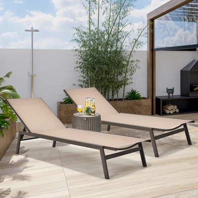 Costway 2 PCS Patio Lounge Chair Chaise Recliner Back Adjustable Garden BrownBlack 9 Costway 2 PCS Patio Lounge Chair Chaise Recliner Back Adjustable Garden BrownBlack - Image 9