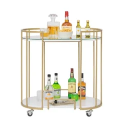 Pavillion 2 Tier Oval Bar Serving Cart Shelves With Glass Mirror Gold - Studio Designs -Furniture Haven Shop GUEST 4a1197b3 0bc2 4899 bd47 bcba110a66d6