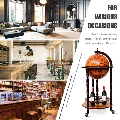 Costway 17.5'' Wood Globe Wine Bar Stand 16th Century Italian Rack Liquor Bottle Shelf 7 Costway 17.5'' Wood Globe Wine Bar Stand 16th Century Italian Rack Liquor Bottle Shelf - Image 7