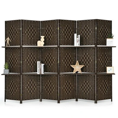 Costway 6 Panel Folding Room Divider 6Ft Weave Fiber Screen W/ 2 Display Shelves 8 Costway 6 Panel Folding Room Divider 6Ft Weave Fiber Screen W/ 2 Display Shelves - Image 8