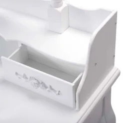 Tangkula Oval Mirror 4 Drawer Vanity Mirror Makeup Table W/ Cushioned Stool White -Furniture Haven Shop GUEST 4b84df7c a88d 451d af3b c5ed6c3a7075