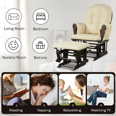 Costway Glider And Ottoman Cushion Set Wood Baby Nursery Rocking Chair Beige 7 Costway Glider And Ottoman Cushion Set Wood Baby Nursery Rocking Chair Beige - Image 7