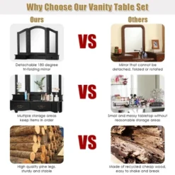 Costway Black Tri Folding Mirror Vanity Makeup Table Stool 4 Drawers -Furniture Haven Shop GUEST 4c9b6dc4 0d3a 4302 b8ce 8c33b2c87bda