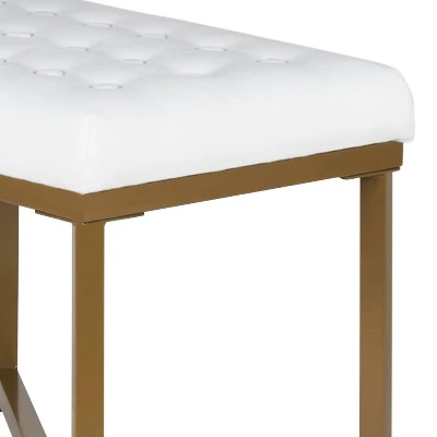 Metal Framed Bench With Button Tufted Velvet Upholste Seat White/Gold - Benzara 1 Metal Framed Bench With Button Tufted Velvet Upholste Seat White/Gold - Benzara