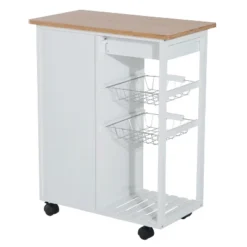 HOMCOM 28" Rolling Kitchen Trolley Serving Cart Storage Cabinet Bamboo Top With Wire Basket & Door Cabinet & Drawers, White 11 HOMCOM 28" Rolling Kitchen Trolley Serving Cart Storage Cabinet Bamboo Top With Wire Basket & Door Cabinet & Drawers, White -Furniture Haven Shop GUEST 4e06d74b 485a 480c b6de 708bb0e7779b