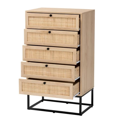 Amelia Wood Rattan 5 Drawer Storage Cabinet Natural Brown/Black - Baxton Studio 2 Amelia Wood Rattan 5 Drawer Storage Cabinet Natural Brown/Black - Baxton Studio - Image 2