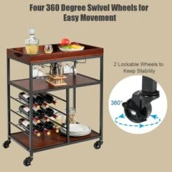 Costway 3 Tier Kitchen Trolley Utility Cart W/Wine Rack & Glass Holder -Furniture Haven Shop GUEST 521e13a7 eee6 4cac b677 5ee3e0ca5593