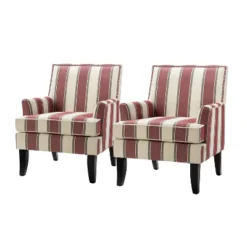 Set Of 2 Sara Upholstered Accent Arm Chair With Nail Head Trim | Karat Home-Stripe Red -Furniture Haven Shop GUEST 52670b40 e25b 4658 b853 ce5bd04be989