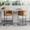 Set Of 3 Cosmopolitan Upholstered Metal Barstools - Manhattan Comfort