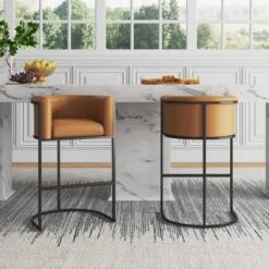 Set Of 3 Cosmopolitan Upholstered Metal Barstools - Manhattan Comfort