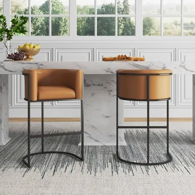 Set Of 3 Cosmopolitan Upholstered Metal Barstools - Manhattan Comfort 1 Set Of 3 Cosmopolitan Upholstered Metal Barstools - Manhattan Comfort