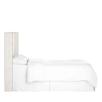 King Louis Diamond Tufted Wingback Headboard Off White Linen With Brass Nail Buttons - Skyline Furniture 2 King Louis Diamond Tufted Wingback Headboard Off White Linen With Brass Nail Buttons - Skyline Furniture - Image 2