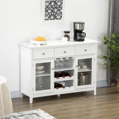 HOMCOM Glass Door Kitchen Sideboard, Buffet Cabinet With 6-Bottle Wine Rack And Stemware Racks, Coffee Bar For Living Room, Dining Room, White 2 HOMCOM Glass Door Kitchen Sideboard, Buffet Cabinet With 6-Bottle Wine Rack And Stemware Racks, Coffee Bar For Living Room, Dining Room, White - Image 2